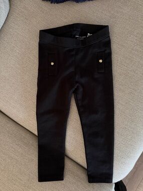 Janie and Jack Black Knit Leggings with Gold Button Detail